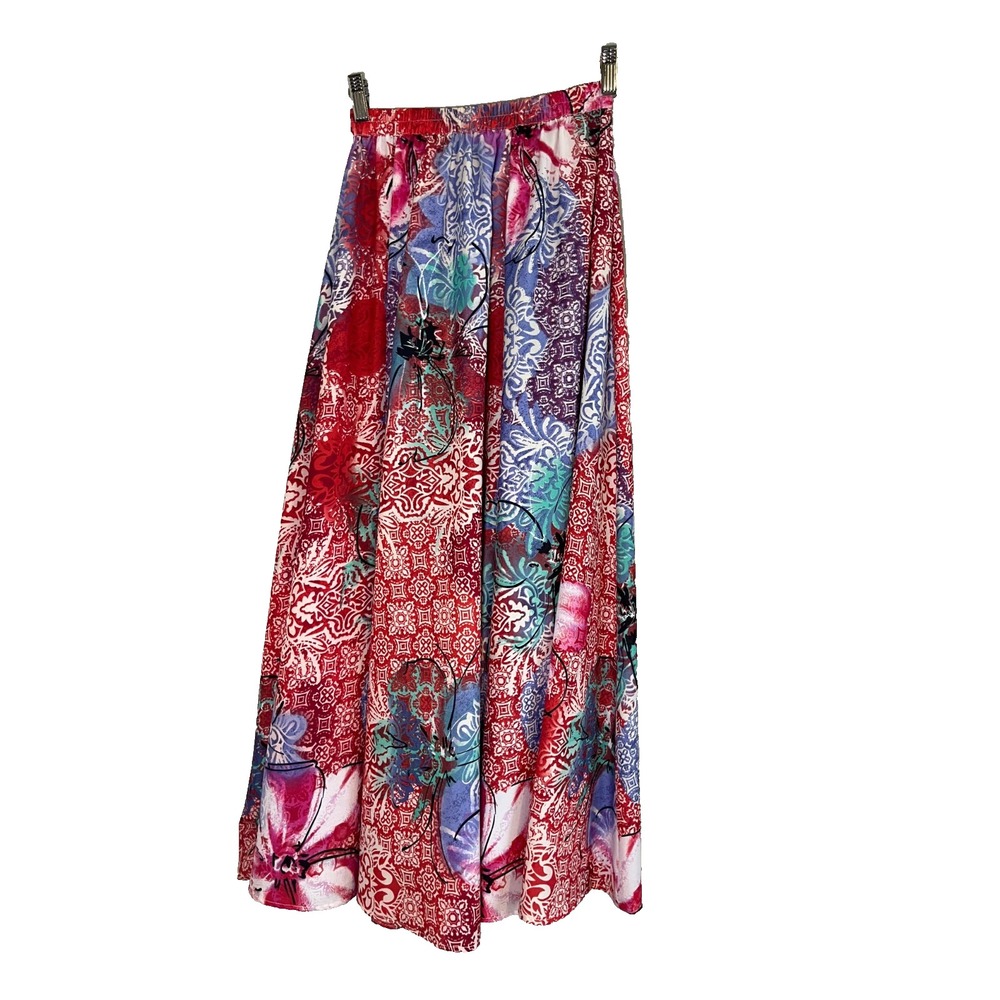 Colorful Floral Maxi Skirt S Boho Cottage Indie Folk Peasant Festival Tropical